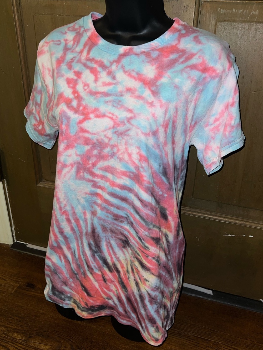 Multicolor Handmade Tie-Dye Pink Short Sleeve Classic Cotton Shirt Size S - Picture 6 of 8
